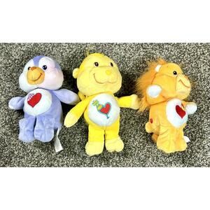Lot Of 3 Vtg 2003 Care Bears 8” Cozy Heart Penguin Playful Monkey Brave Lion
